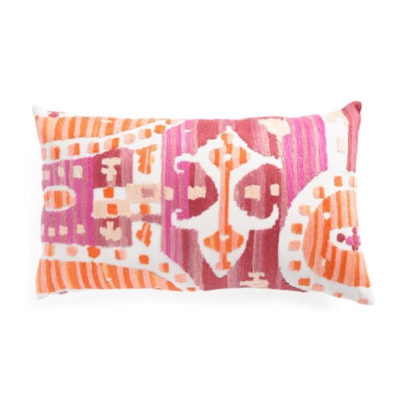 Callisto Home Tribal Ikat Multi Color Embroidered Pillow Decorative 14" x 24"